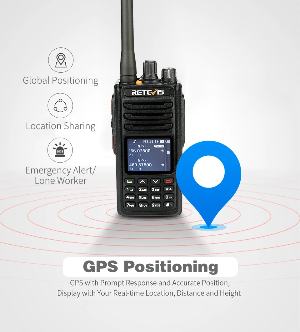 Retevis RT52 Digital Dual Band GPS DMR Radio Walkie Talkie VHF UHF Dual PTT Up to 4000 Channels Two Way Radio Portable Retevis RT52 Digital Dual Band GPS DMR Radio Walkie Talkie VHF UHF Dual PTT Up to 4000 Channels Two Way Radio Portable