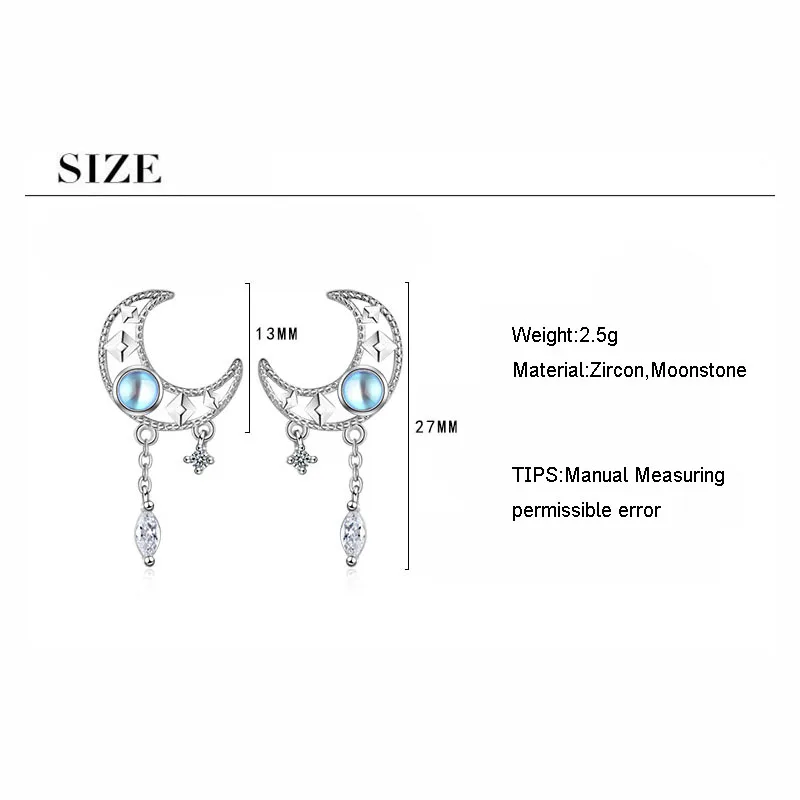Fashion Silver Color Hollow Moon Zircon Tassel Dangle