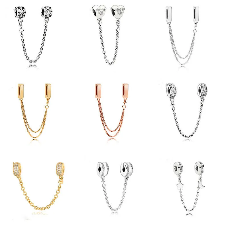

BBee Autumn New 925 Sterling Silver Personal galaxy Mobile safety chain Charm Beads fit Pandora Bracelets Women DIY Jewelry