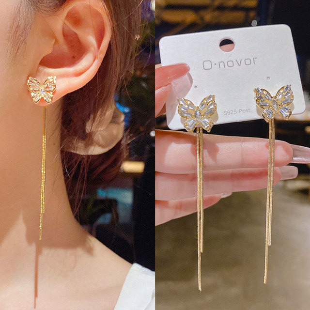 Fashion Exquisite Sparkling Pearl Ball Long Tassel Earrings for Women Girls Back and Front Dangle Earrings Jewelry