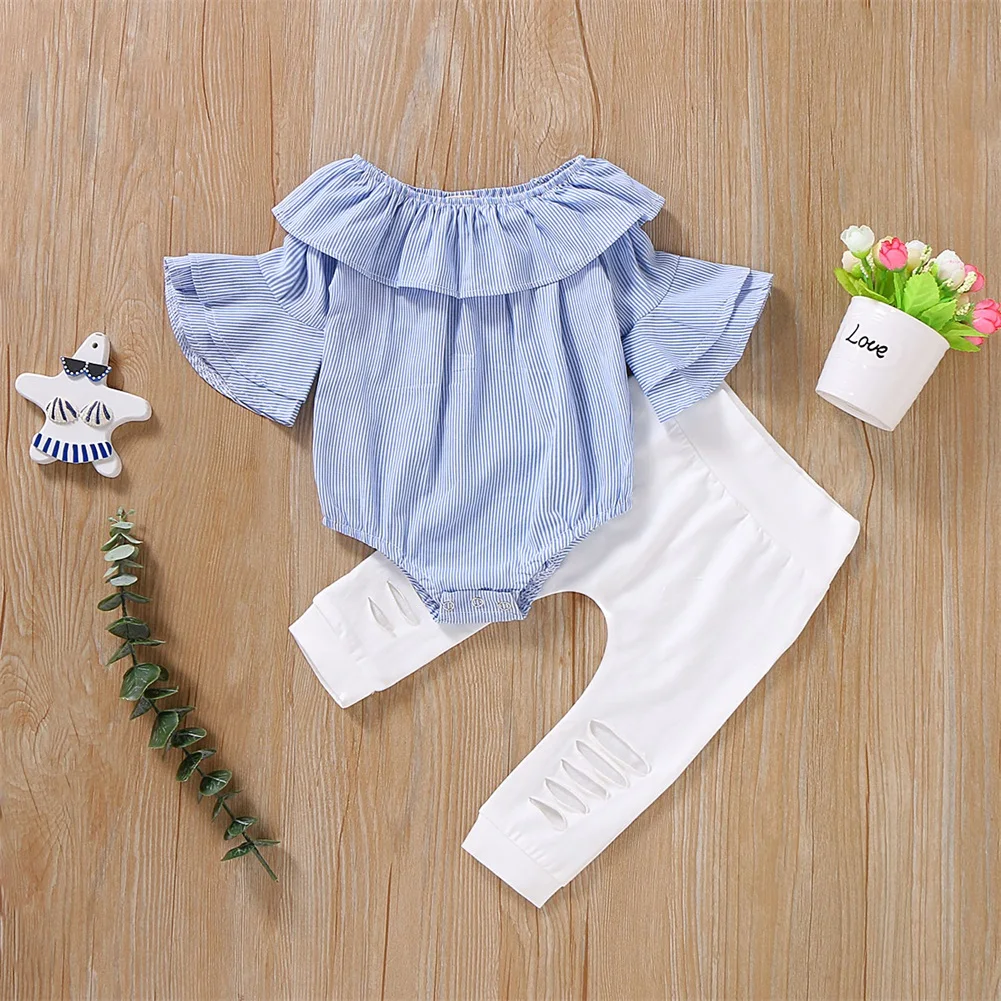 Emmababy Одежда для новорожденных и маленьких девочек Комбинезон с расклешенными рукавами и оборками в стиле пэчворк, топы, длинные штаны, комплект одежды из 2 предметов