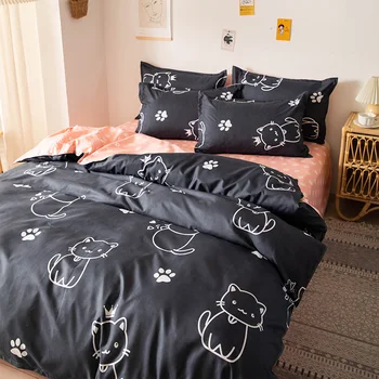 

kawaii cartoon cat bedding set for kids adult duvet cover bed sheets pillowcase bed linen sets queen king single size
