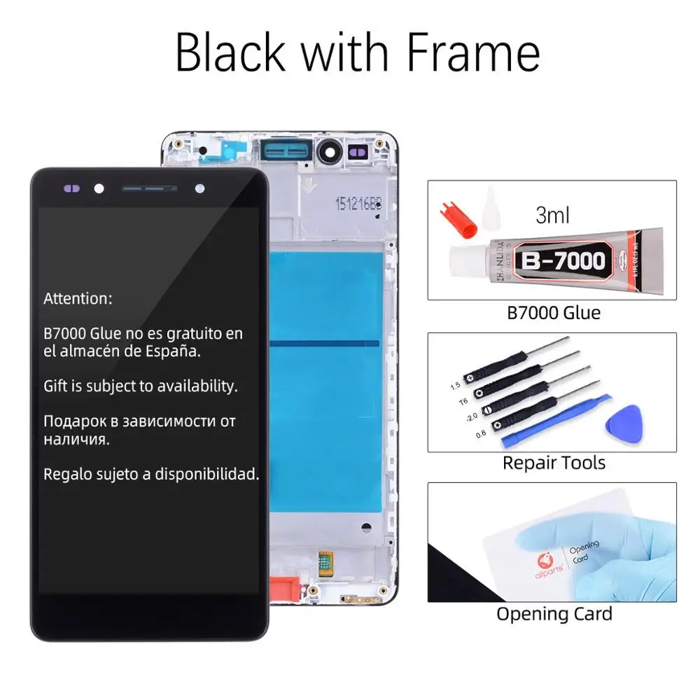 Дисплей для HUAWEI Honor 7 LCD в сборе с тачскрином на рамке 5.2'' белый золото черный - Цвет: with Frame Black