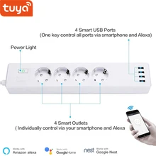 Tuya smart wifi power strip стандарт ЕС с 4 разъемами и 4 usb-портами, совместимыми с Amazon Alexa и Google Nest