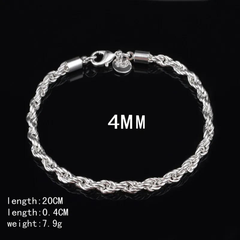 4MM Unisex twisted bracelet Wristband Bracelets&Bangles Fashion Jewelry For Gifts bracelet jewelry