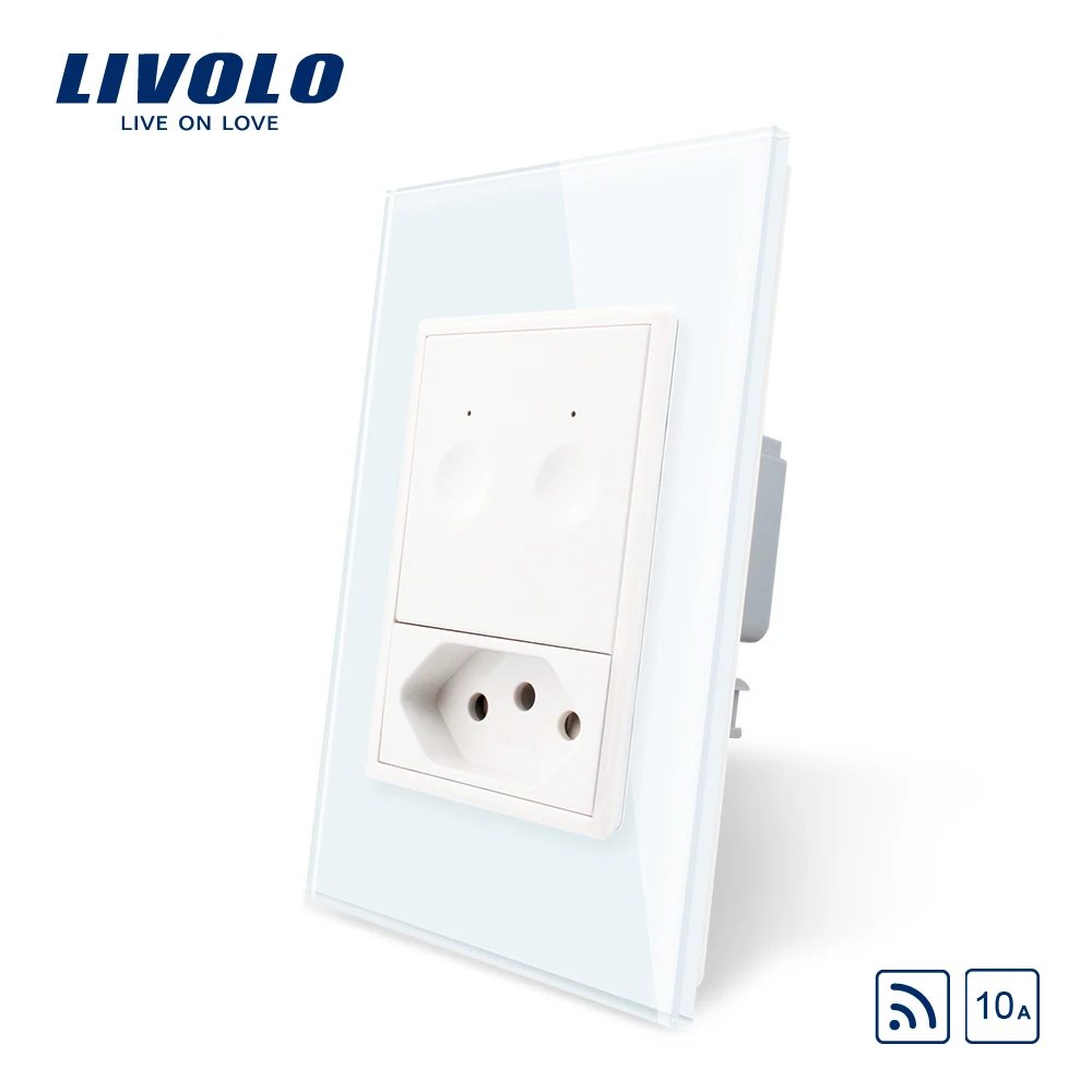 

Livolo US Standard 2gang 1way remote wireless switch with 10A brazilian socket,Crystal Panel, Wall Power Outlet,without logo
