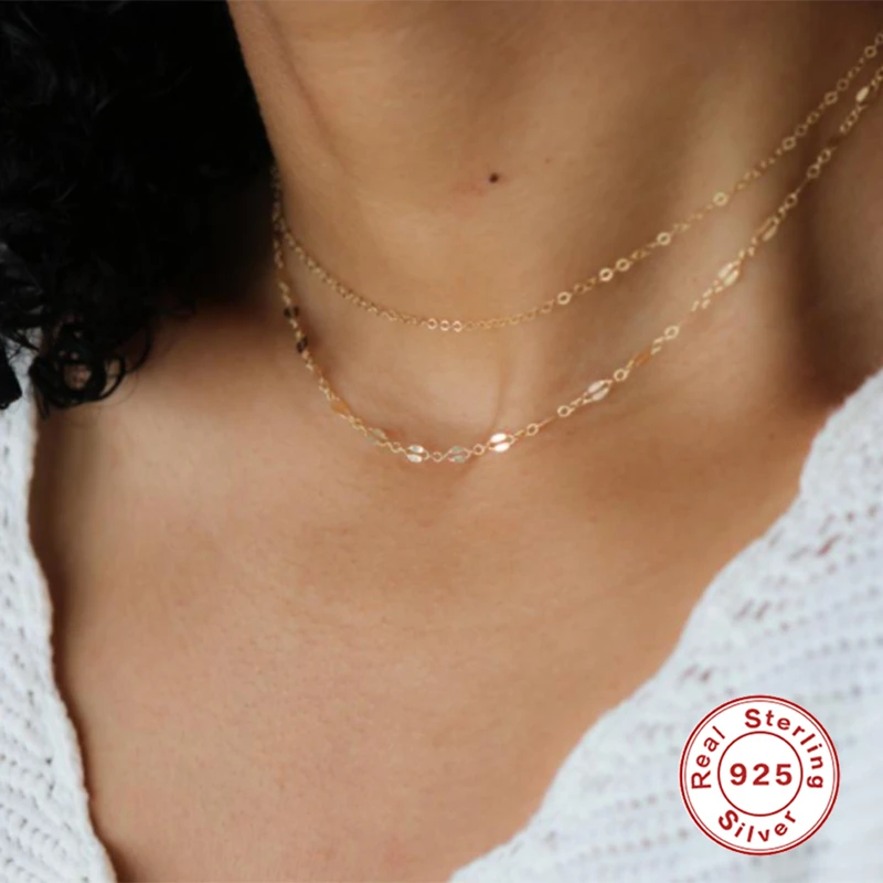 

ROMAD Fashion 2 Layers Chain Choker Necklace For Women Minimalism Multilayer Chains Necklace Gift Silver 925 Jewelry collares