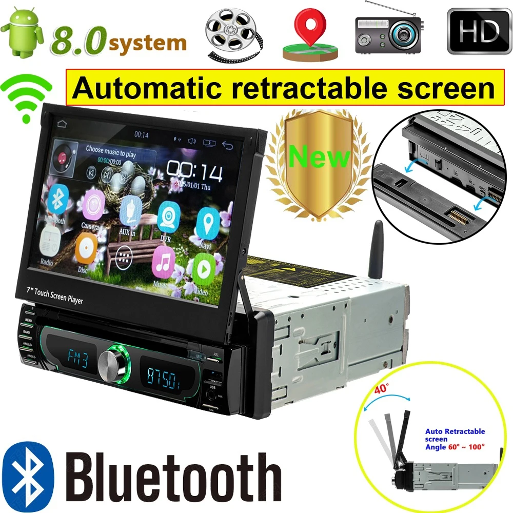 Hikity 1 Din Android 8 0 GPS навигацией Wi Fi автомобильный мультимедийный плеер 7 &quotдюймов