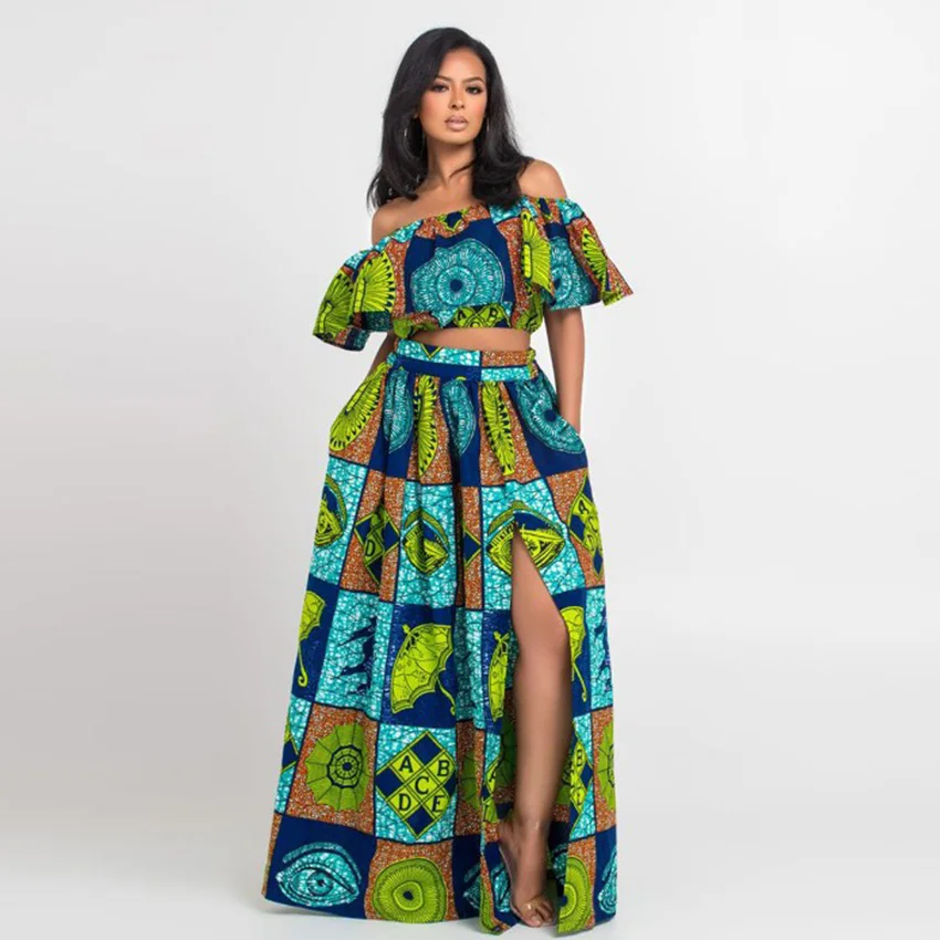 BOHISEN Dashiki African Clothes For Women Bazin Ankara Dresses Clothing Suits Short Sleeve African Print Women Dresses