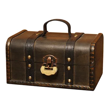 

Retro Treasure Chest Vintage Wooden Storage Box Antique Style Jewelry Organizer for Wardrobe Jewerly Box Trinket Box