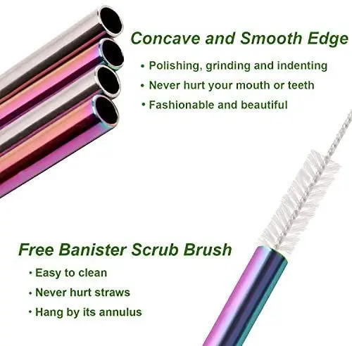 Vibrant Reusable Eco-Friendly Stainless Steel Straw Set - 10 Colorful Straws