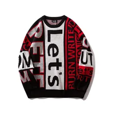 *#Best Price #1540 Hip Hop Sweater Men Letter Let's Casual Sweater Unisex Black O Neck Pullover Knitted Sweater For Men Japanese Streetwear *#Best Price #1540 Hip Hop Sweater Men Letter Let's Casual Sweater Unisex Black O Neck Pullover Knitted Sweater For Men Japanese Streetwear