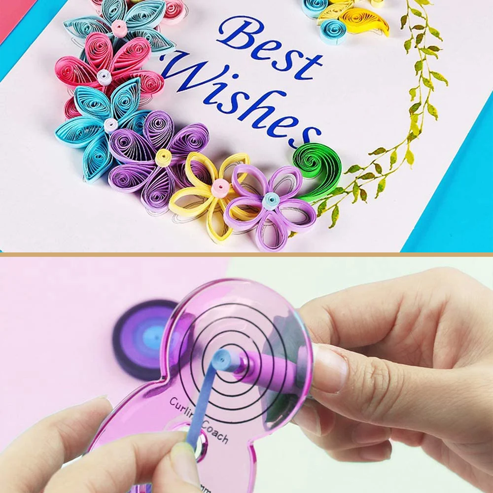 8pcs Paper Strips Quilling Slotted Needle Pens Curling Rolling Tool, 4  Colors