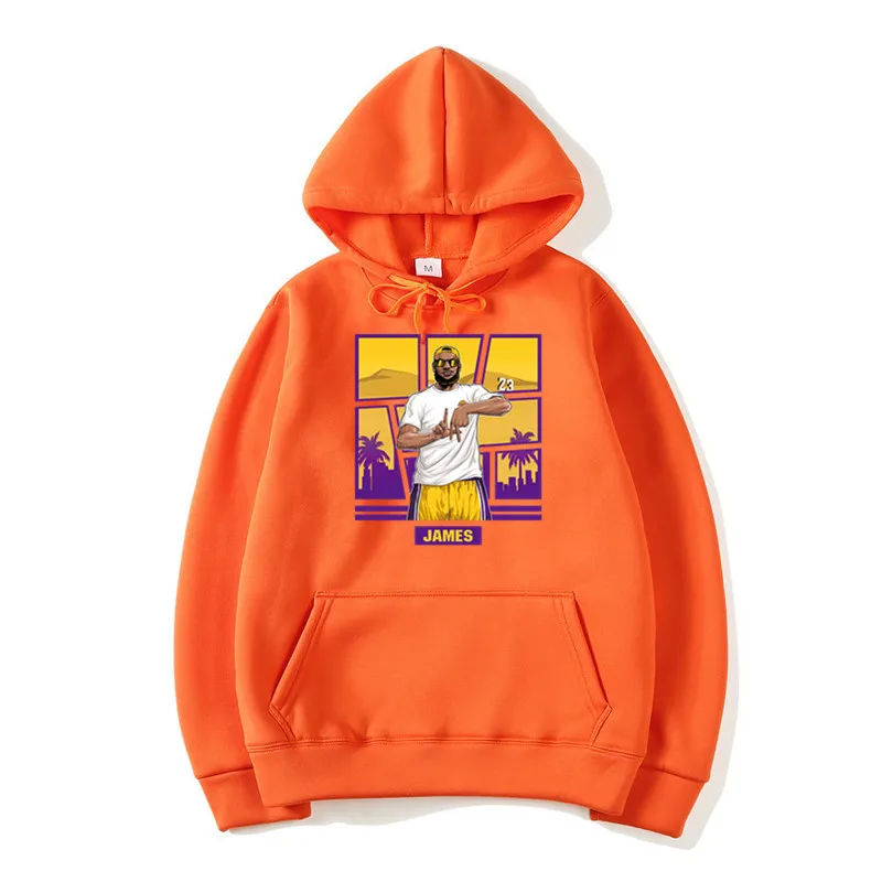 T140A-orange Мужские толстовки с капюшоном LeBron James 23 King, толстовки с капюшоном в Лос-анжелесском стиле на шнуровке для фанатов LA, подарок на осень и зиму - Цвет: T140A-orange