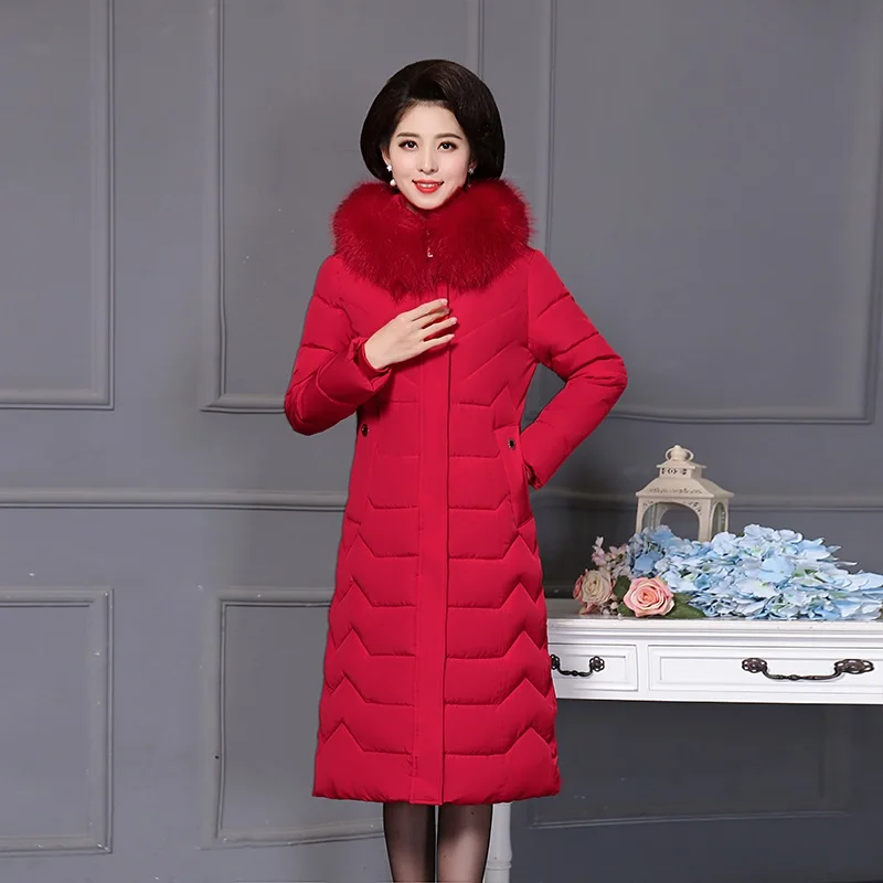 Зимняя куртка большого размера для женщин, длинный пуховик, хлопковые пальто, парка, куртка для женщин, теплое плотное пальто с капюшоном, пуховик, плюс Размер 7XL - Цвет: Red