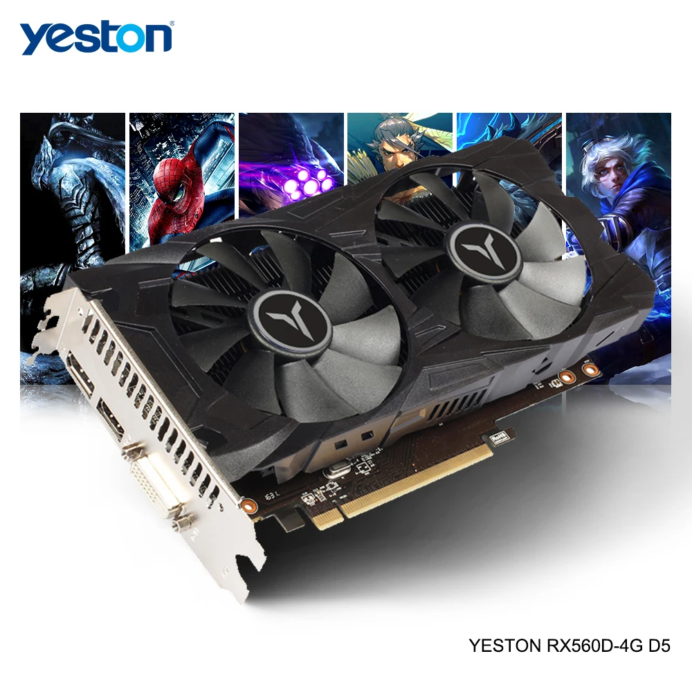 Yeston Radeon RX 560D GPU 4 ГБ GDDR5 128 бит игровой настольный компьютер ПК видеокарты Поддержка DVI/HDMI