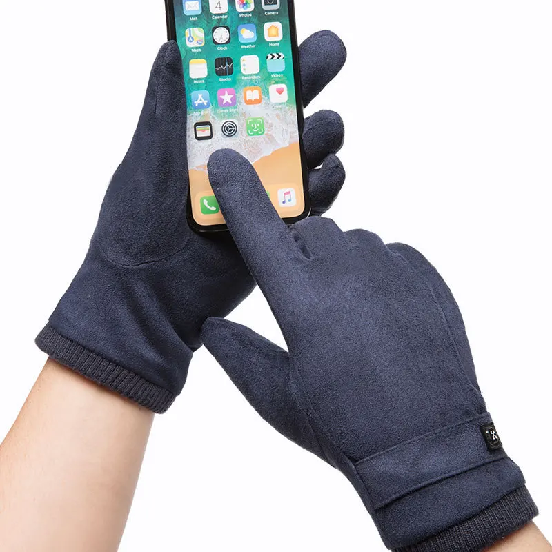 Cycling Gloves Warm Gloves Full Finger Gloves New Winter Men Sports Plus Plush Thick Warm Cashmere Cycling Riding Mittens Elastic Suede Leather Touch Screen Driving Glove C62
