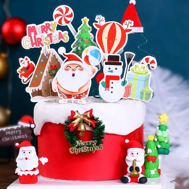 2021 Merry Christmas Cake Topper Birthday Cakes Santa Claus Cupcake Topper Merry Christmas Decor New Year Gift Natal Noel 2021