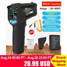 Infrared Thermometer Humidity Meter IR02C Digital Thermometer Non-Contact Temperature Humidity Meter Pyrometer with K Probe