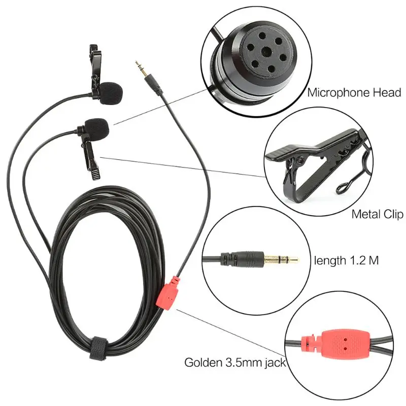 1 комплект VD-S2 Одноместный/двухголовый петличный нагрудный всенаправленный клип-на микрофон для смартфонов мобильных телефонов планшетов