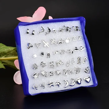 2020 New Fashion 24 Pair/ Set Wholesale Unisex Mix Styles Stud Earrings Women Men Plastic Plated Stud Earrings Jewelry