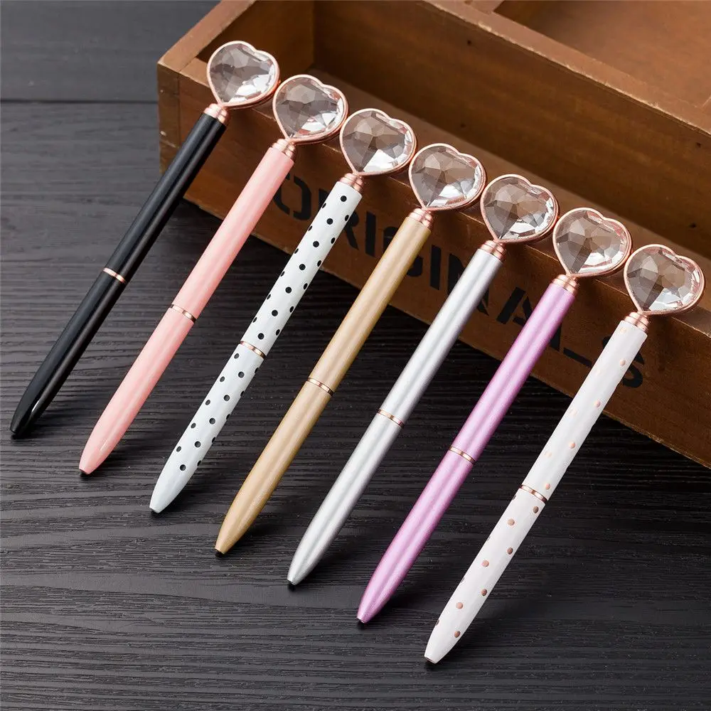 1pc Crystal Heart Shape Metal Ballpoint Pens Business Signature Pen