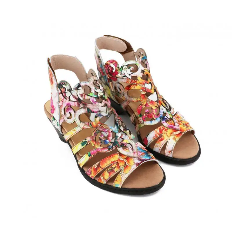 

YourSeason 2021 Summer Ladies Sandals Hook Loop Mixed Colors Handmade Concise Women Retro Casual Shoes Genuine Leather