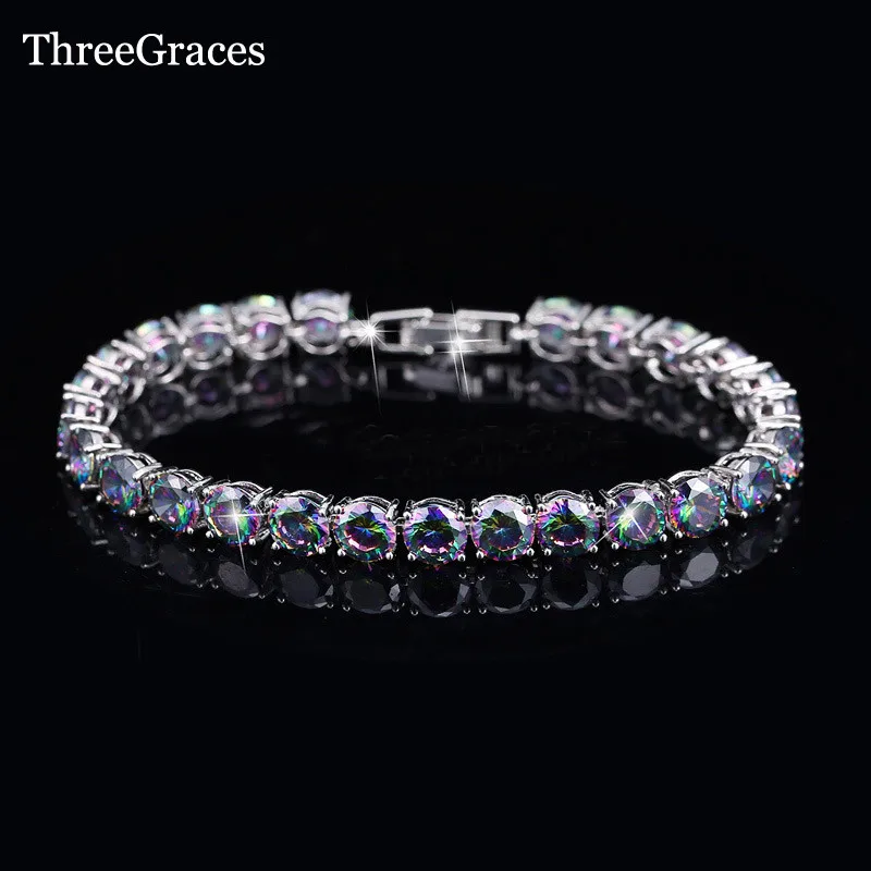 Женские браслеты из белого золота 6 мм круглой формы с мистическим радужным