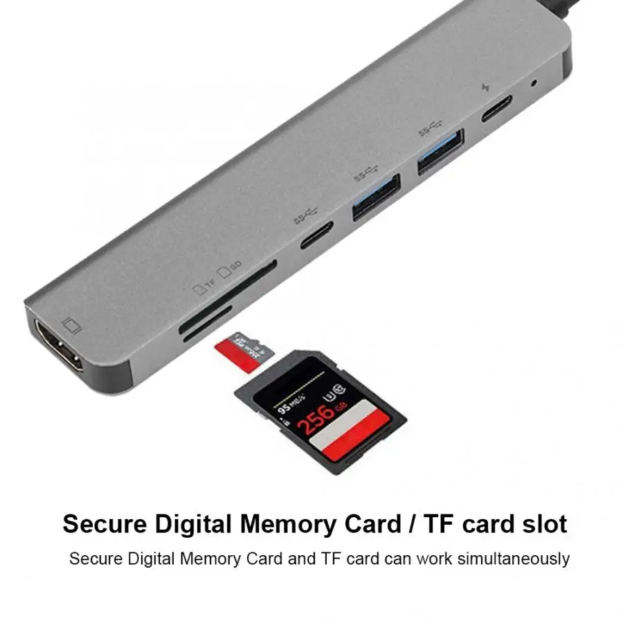 TF концентратор карт 7 портов расширения в 1 USB-C концентратор Алюминиевый сплав Док-станция для MacBook Pro/Chromebook