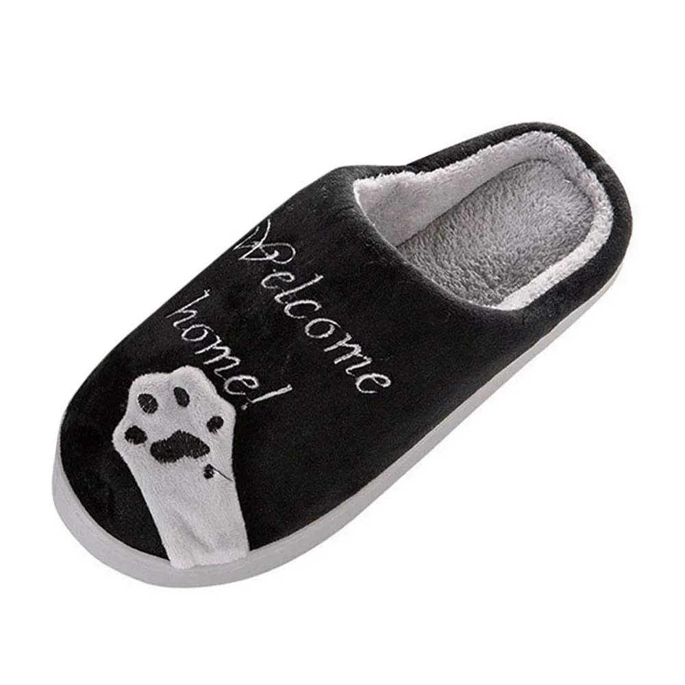 Men Winter Home Slippers Cartoon Cat Non-slip Warm Indoors Bedroom Floor Shoes Male House Bedroom Slippers Warm Winter Cotton