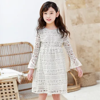 

Girls Dress 2020 Spring Summer Kids Dresses For Girl Children Clothes Hollow Lace Elegant Party Dress Mother Daughter Clothing