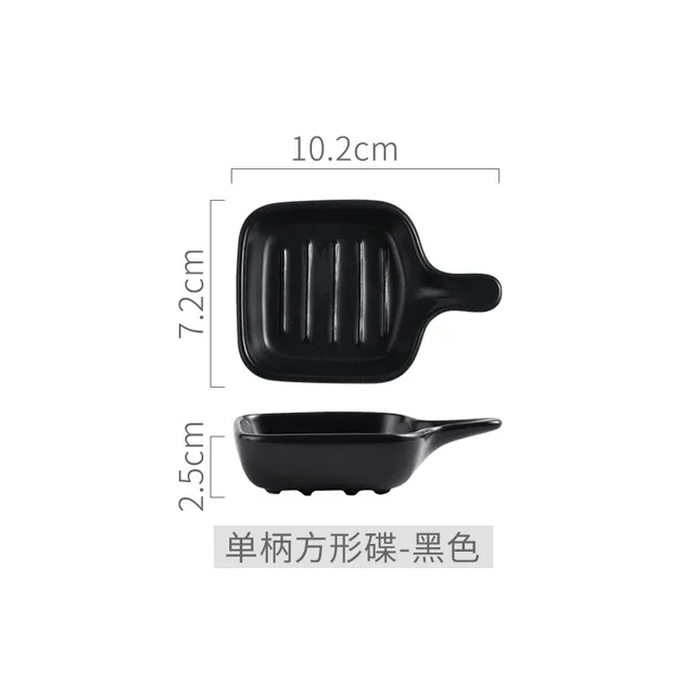 Ceramic Small Sauce Boat Dishes Japanese Sushi Wasabi Soy Sauce Snack Dish With Handle Mini Plate Porcelain Kitchen Tableware BLACK