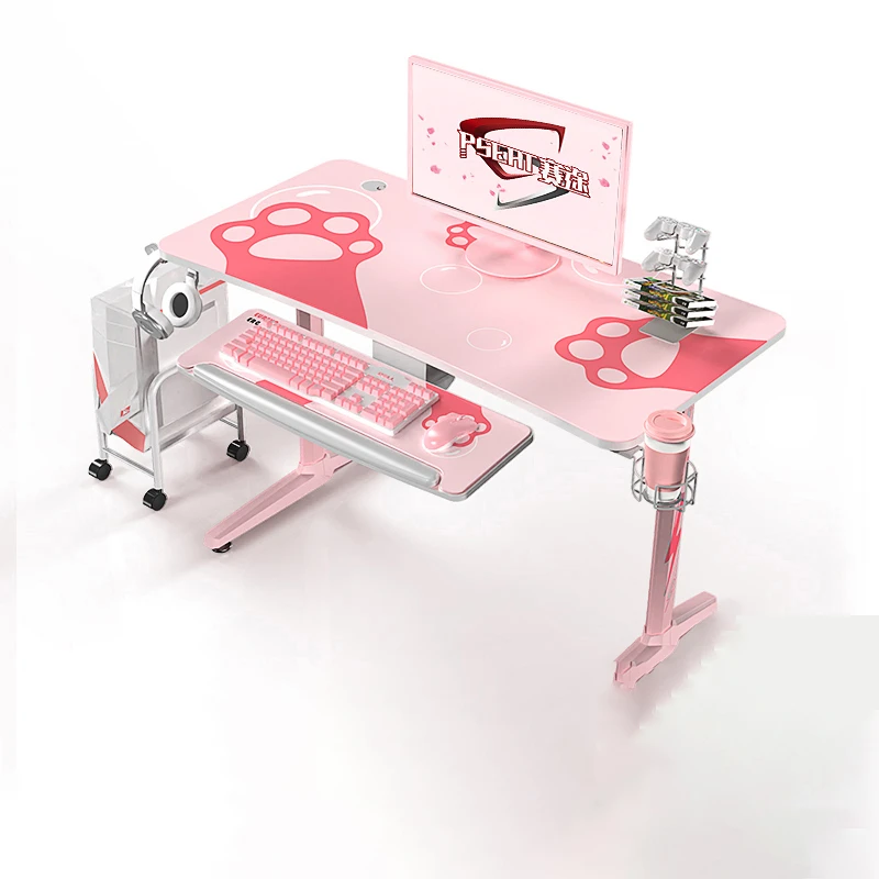 2021 New Pink Gaming Table Girls Bedroom Assembled Computer Desk 120X60X76.5cm Cute Cat Paw Print Desktop Computer Desk Hot Sale