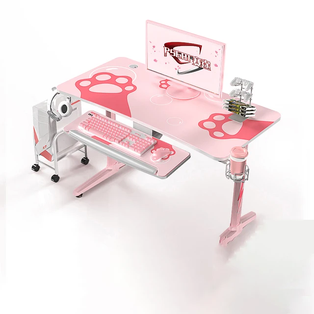 2023 New Pink Gaming Table Girls Bedroom Assembled Computer Desk: A Cute and Functional Addition to Your Space