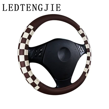 

LEDTENGJIE 38CM Four Seasons General Motors Steering Wheel Cover Fashion Mesh Black And White Leather Car Interior Accessories