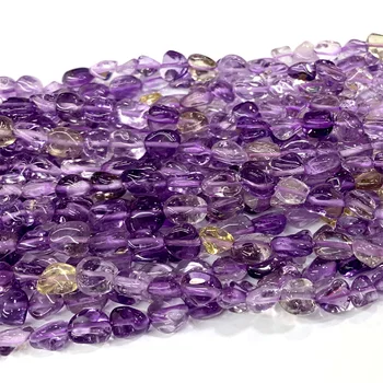 

Natural Clear Purple Yellow Ametrine Quartz Crystal Nugget Free Form Fillet Irregular Pebble necklace bracelet Beads 15" 06397