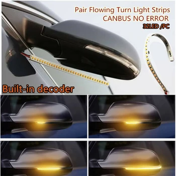 

2pcs 7" 32 LED Amber Car Door Mirror Sequential Flowing Turn Signal Light Strip Universal Waterproof Car Lights