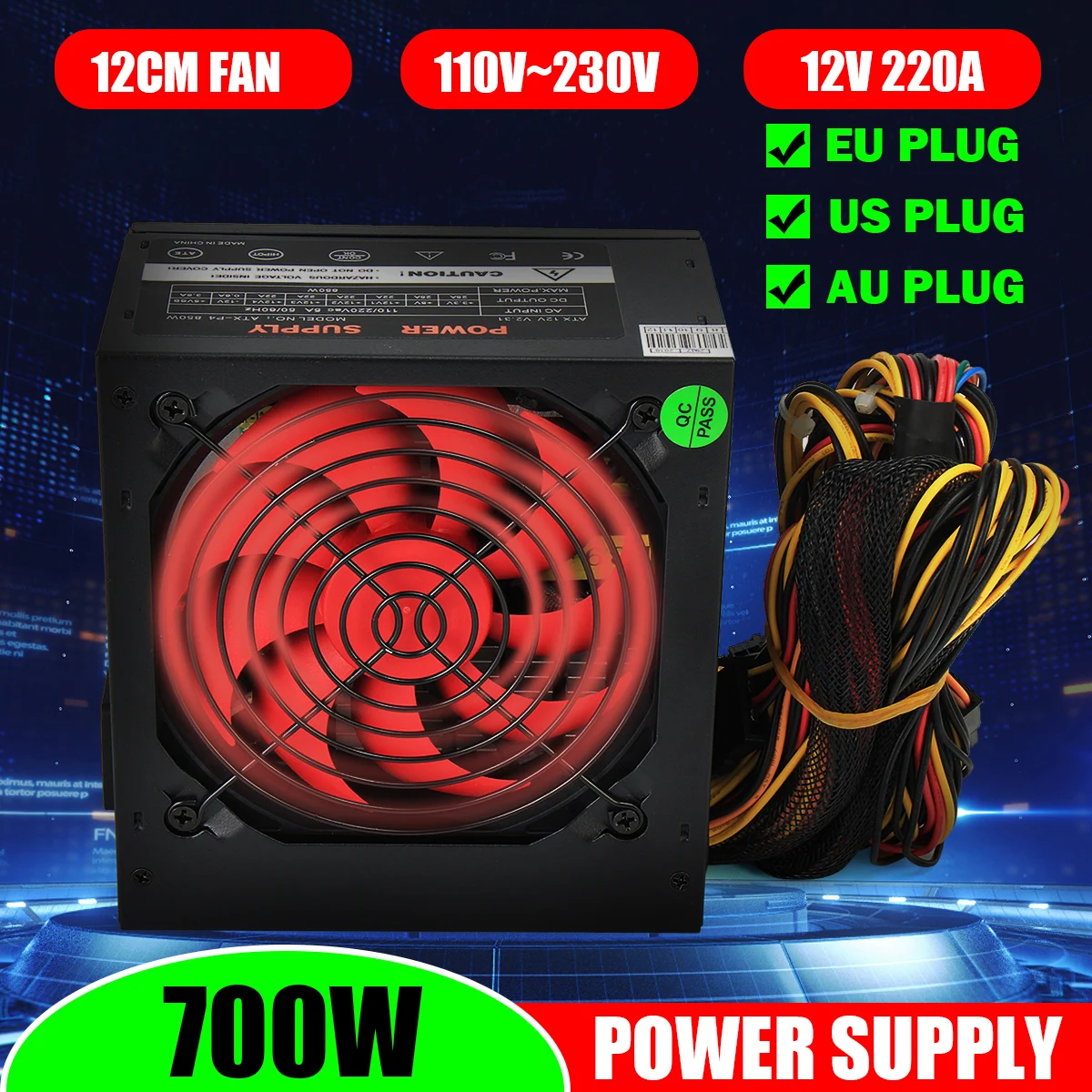 PSU PFC 700 Вт бесшумный вентилятор блок питания ATX 24 контактный 12 см компьютер