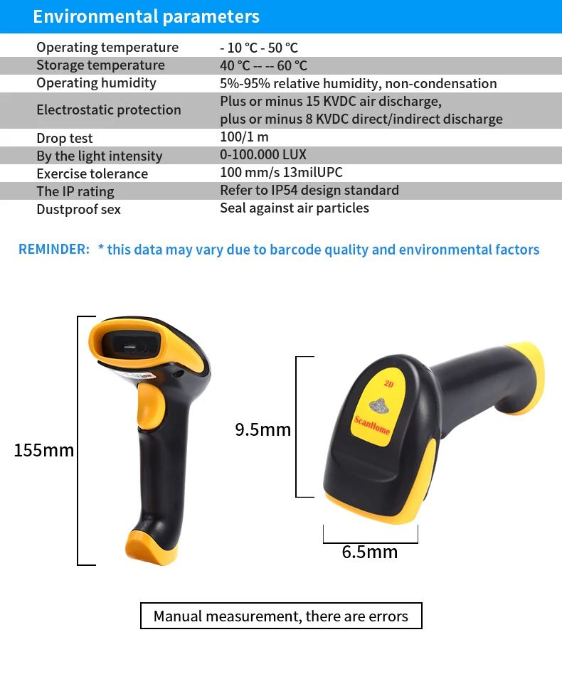 ScanHome BarCode Scanner USB / RS232 Handheld Barcode Scanner 1D / 2D QR PDF417 Barcode SH-410