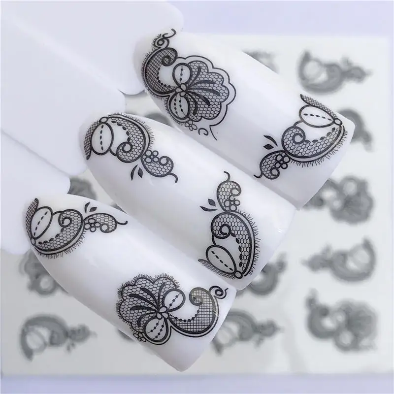 1 Sheet Water Transfer Nails Art Sicker Lace Black Flowers Designs Manicure Tips Tool Decoration | Красота и здоровье