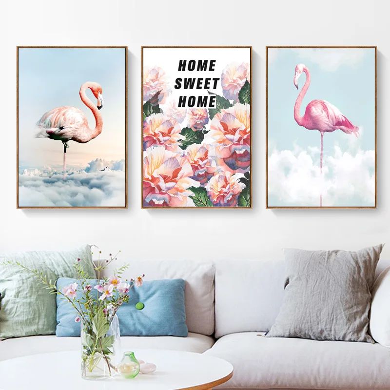 

Flamingo Decorative Painting Triple Spray-print Fabric Living Room Northern European-Style Framed Hanging Painting Manufacturers