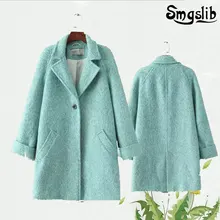Женское пальто, отбеленная шерсть, длинный английский винтажный светильник, зеленый цвет, отложной воротник, на одной пуговице, рукав летучая мышь, Трендовое пальто для женщин