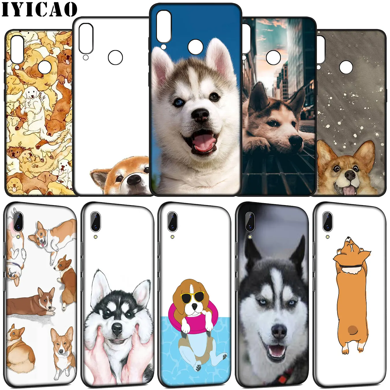 IYICAO Cartoon Cute Cat DOG Corgi Husky Soft Case for Huawei Y9 Y7 Y6 Prime 2019 Honor view 20 8C 8X 8 9 9X 10 Lite 7C 7X 7A Pro | Мобильные