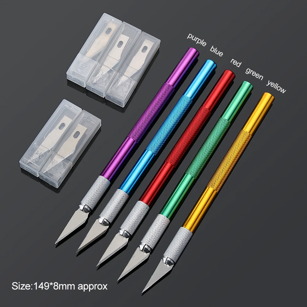 6 uds mango de Metal bisturí cuchillo antideslizante escultura artesanía pastelería grabado reparación cortador herramienta para placa de circuito PCB, película de teléfono