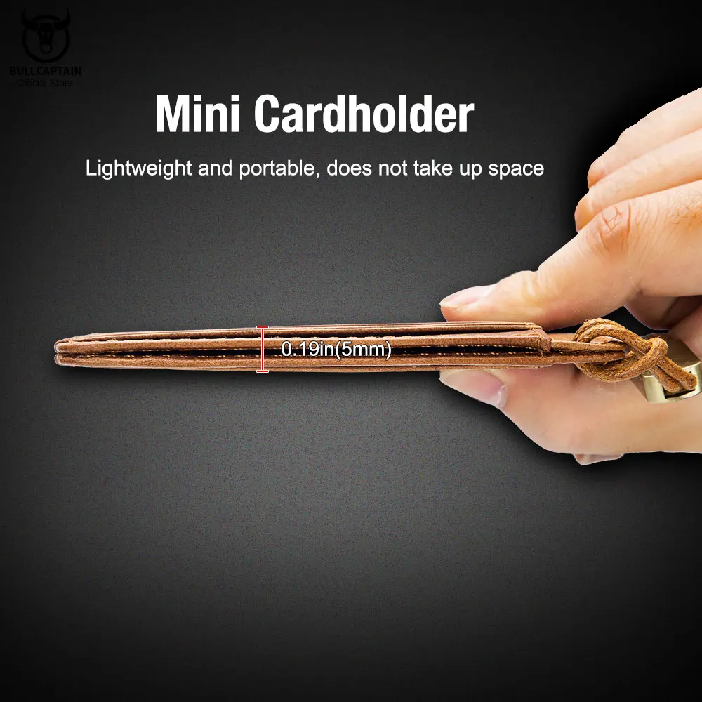 BULLCAPTAIN Genuine Leather Business Credit Card Holder mini RFID Card protection Unisex ID Holders CARDS WALLET WITH WRIST