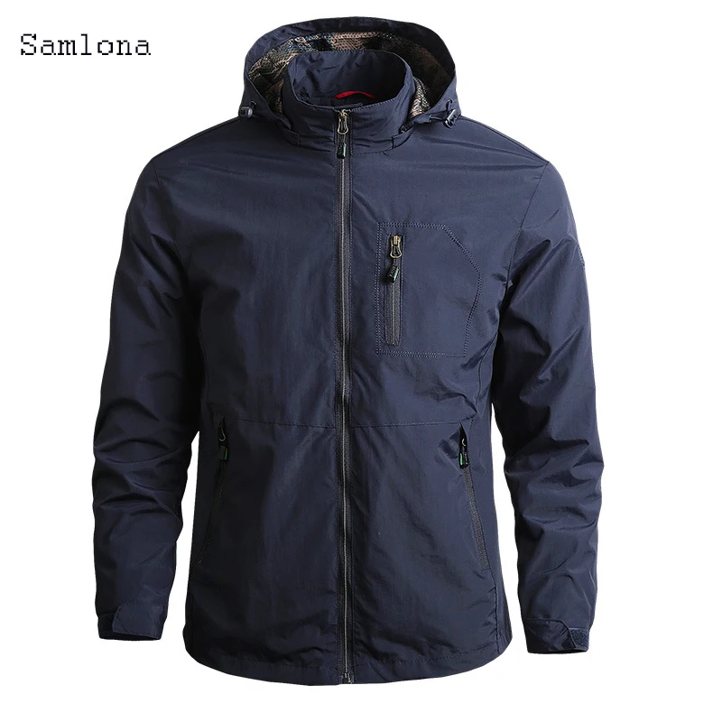 

Samlona Trench Coat Men Autumn Windbreaker Long Woolen Overcoat Tunic Outerwear Jacket Mens Plus Size S-4XL Trenchs Wool Jackets