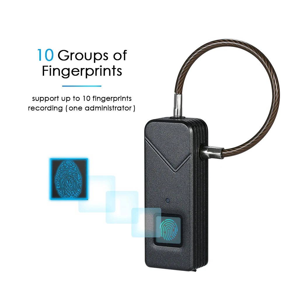 

10 Sets Fingerprints Waterproof Anti-Theft Security Padlock Door Luggage Lock USB Rechargeable Mini Smart Fingerprint Lock