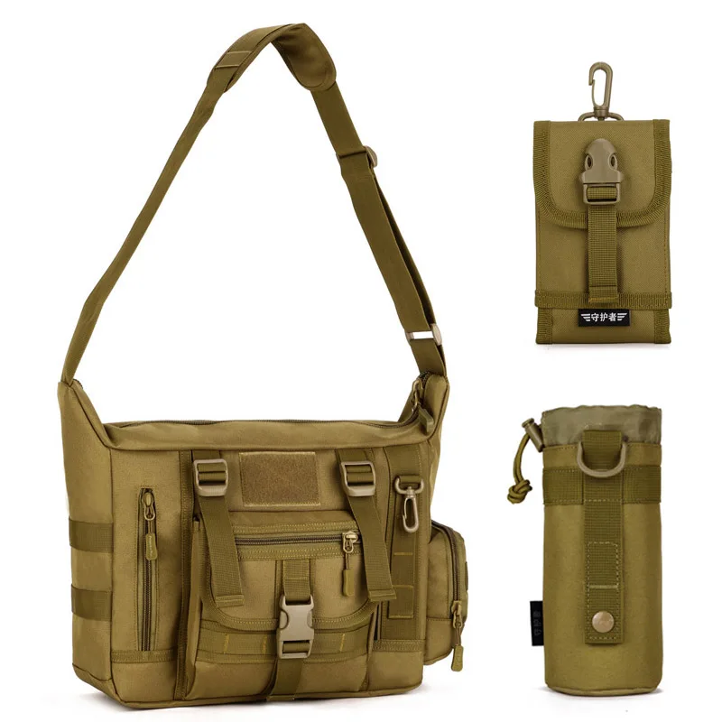 khaki bag set Протектор Плюс Тактический Слинг сумки на ремне, Водонепроницаемый военные мужские сумки через плечо, Для мужчин для путешествий на открытом воздухе сумка для 14-дюймового ноутбука - Цвет: khaki bag set