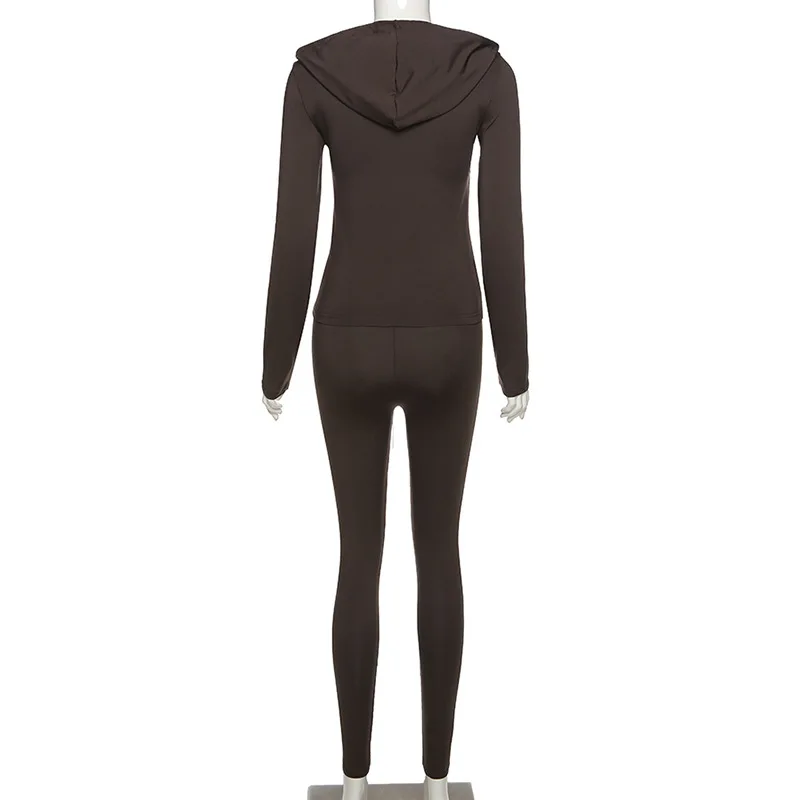 Tracksuit Women 2 Piece Set Fitness Plain Color Zipper Up Hoodies Skinny Leggings Sporty Sweatpants Matching Outfits Activewear