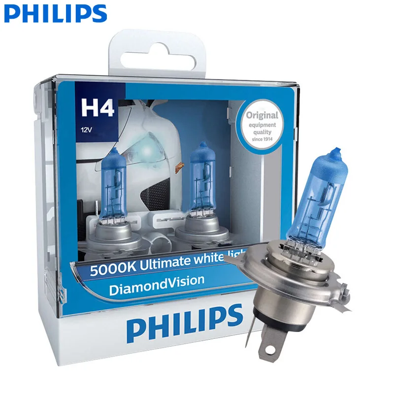 Philips Diamond Vision H1 H4 H7 H8 H11 9005 9006 HB3 HB4 12V DV 5000K холодный белый светодиодный светильник автомобильные галогенные лампы головного светильник противотуманная фара, 2X